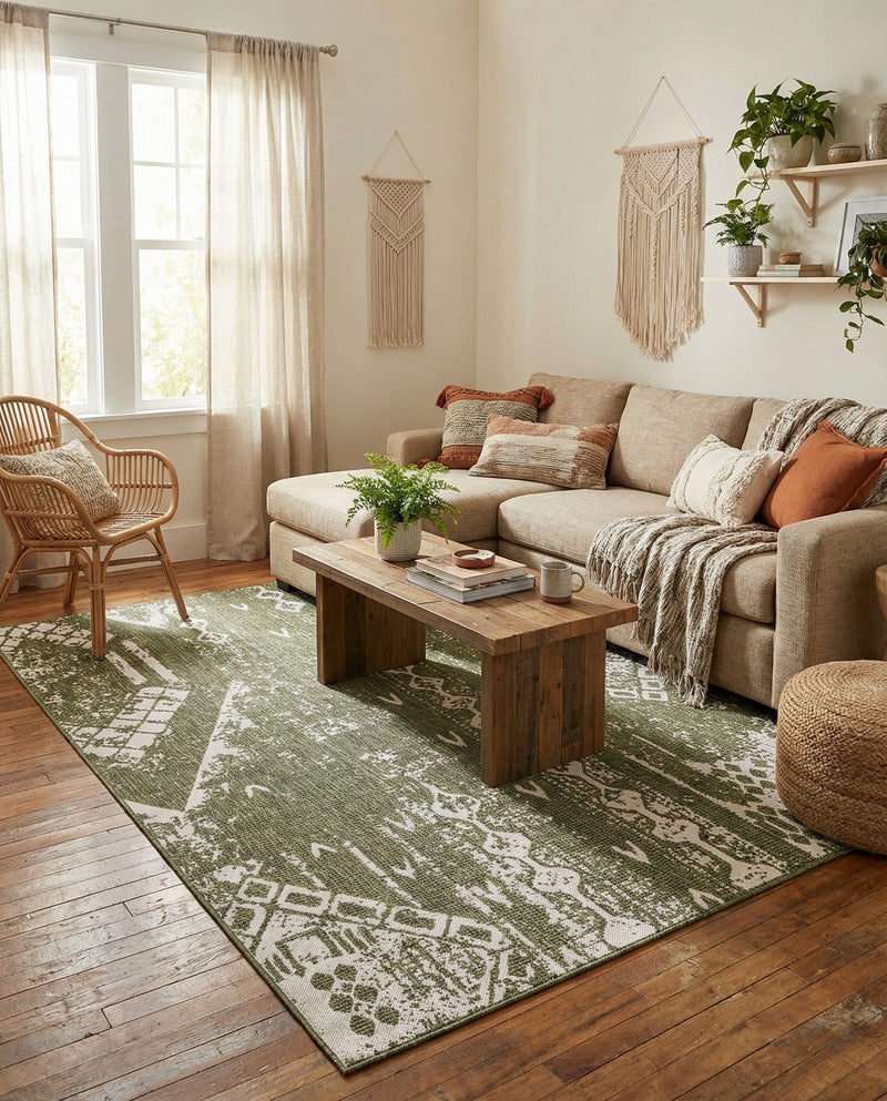 Desert Nomad Terrace Collection Area Rug - Sahara (Green) Rectangle Green  lifestyle 27