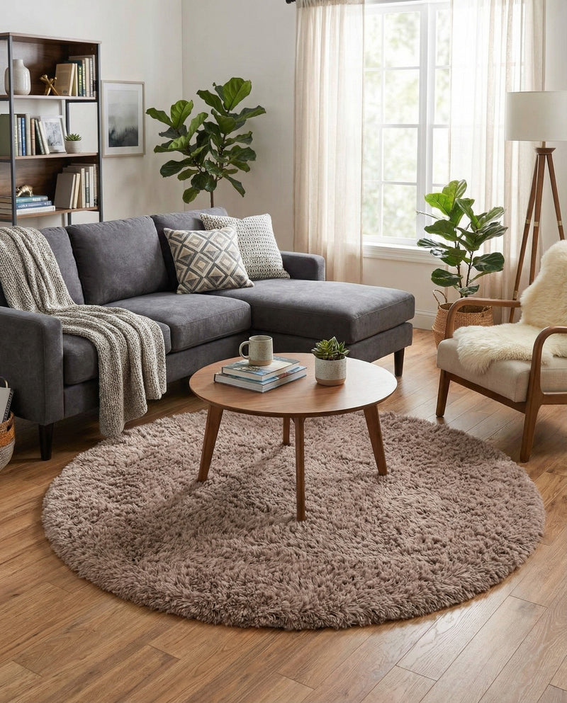 Eternal Plush Oasis Collection Area Rug -  Tranquility (Khaki) Round Khaki  lifestyle 38