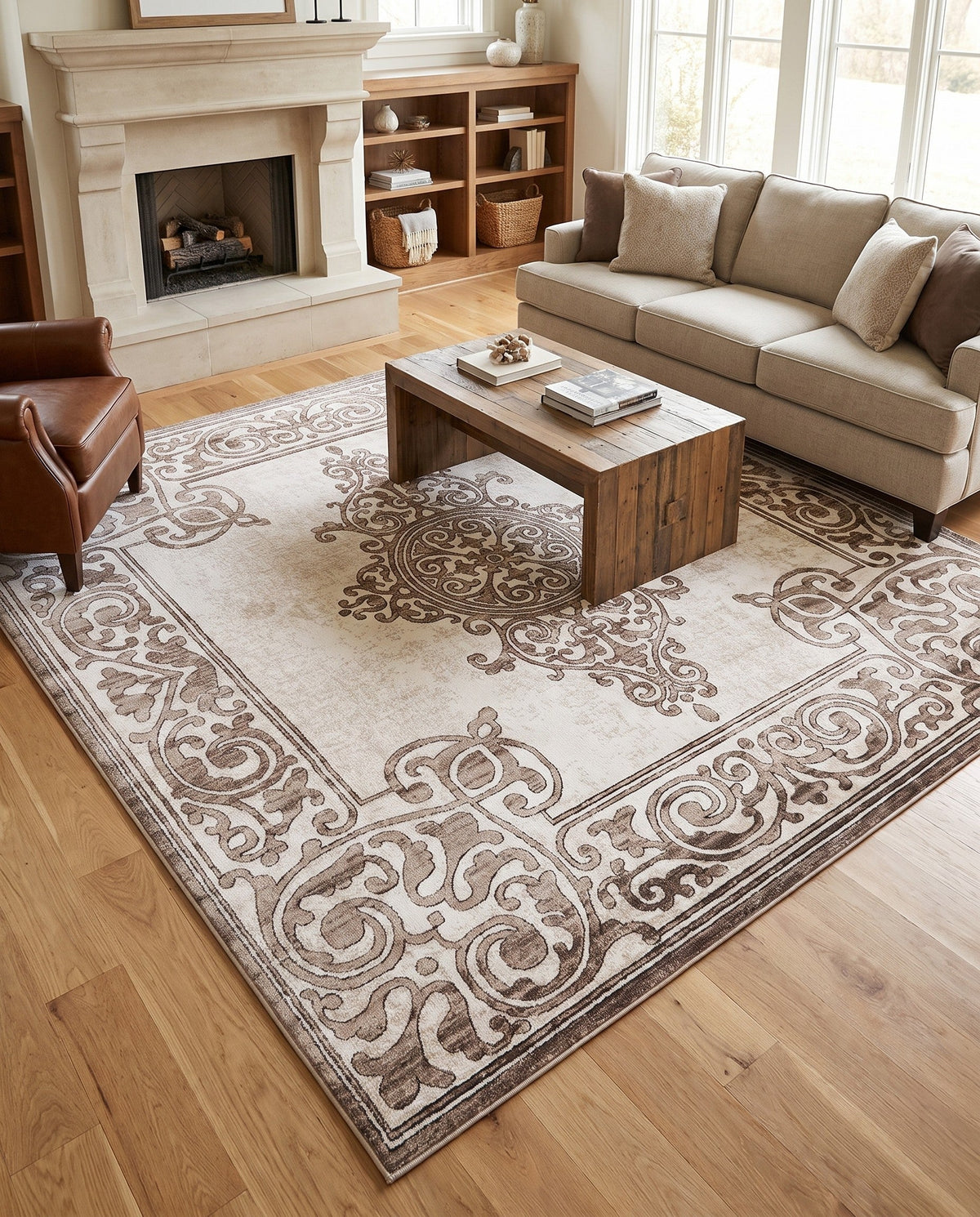 Sanctuary Retreat Collection Area Rug - Haven Square Chocolate Brown  lifestyle 197