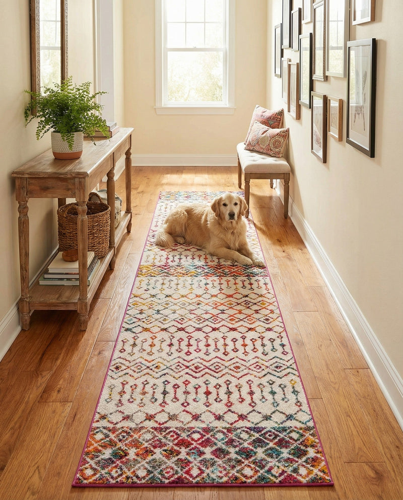 Mediterranean Lattice Collection Area Rug -  Casablanca (Ivory Multi) Runner Ivory Multi  lifestyle 88