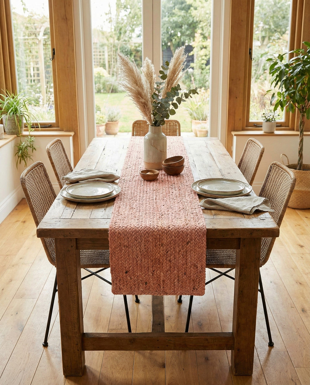 Woven Seaside Jute Collection Area Rug - Savannah (Light Pink) Table Runner Light Pink  lifestyle 86