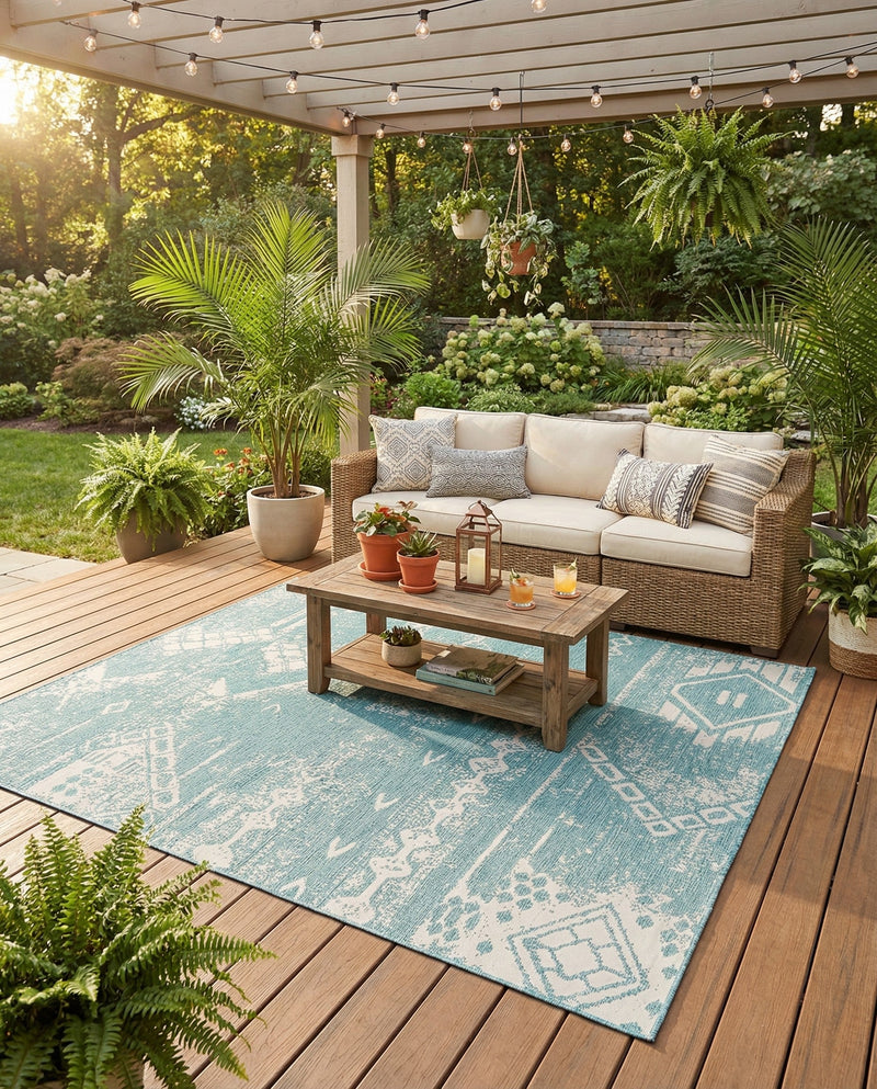 Desert Nomad Terrace Collection Area Rug - Sahara (Light Aqua) Rectangle Light Aqua  lifestyle 8