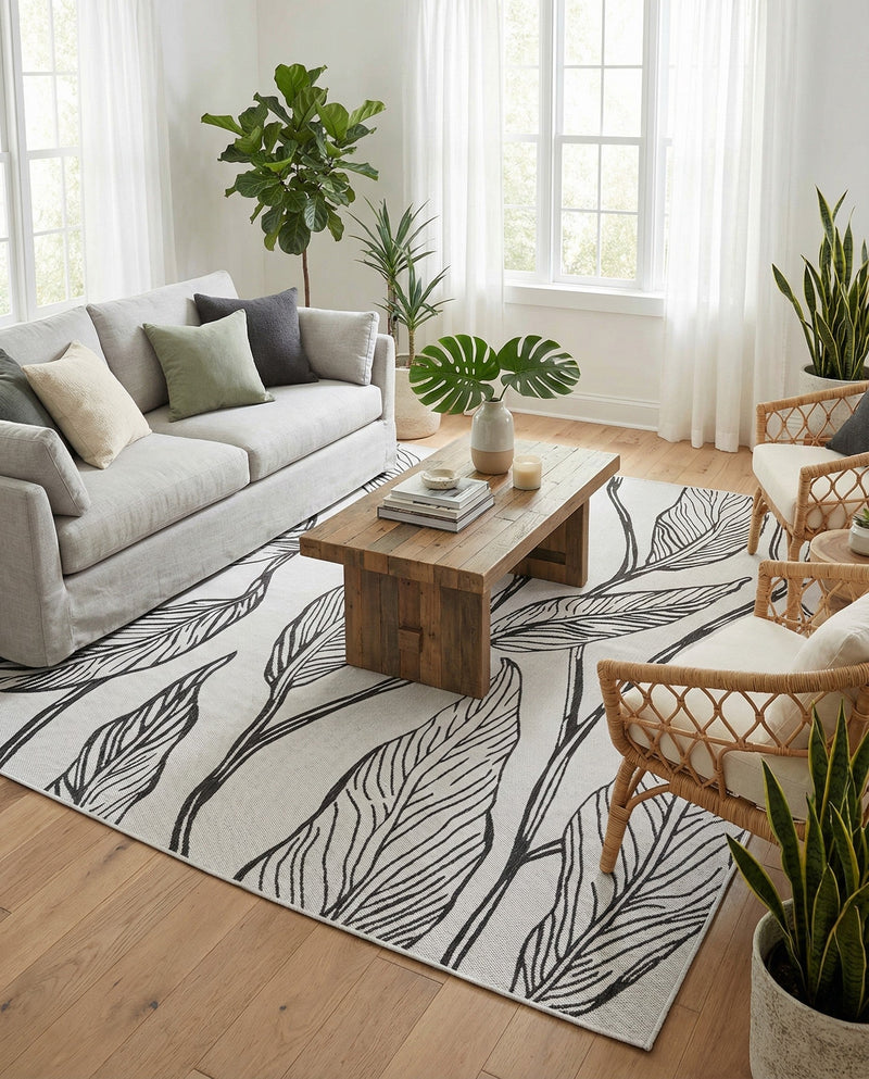 Seaside Blooms Collection Area Rug -  Evergreen (Charcoal Ivory) Rectangle Charcoal Ivory  lifestyle 17