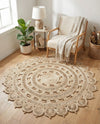 Woven Seaside Jute Collection Area Rug - Coastalhaven (Ivory) Round Ivory  lifestyle 30