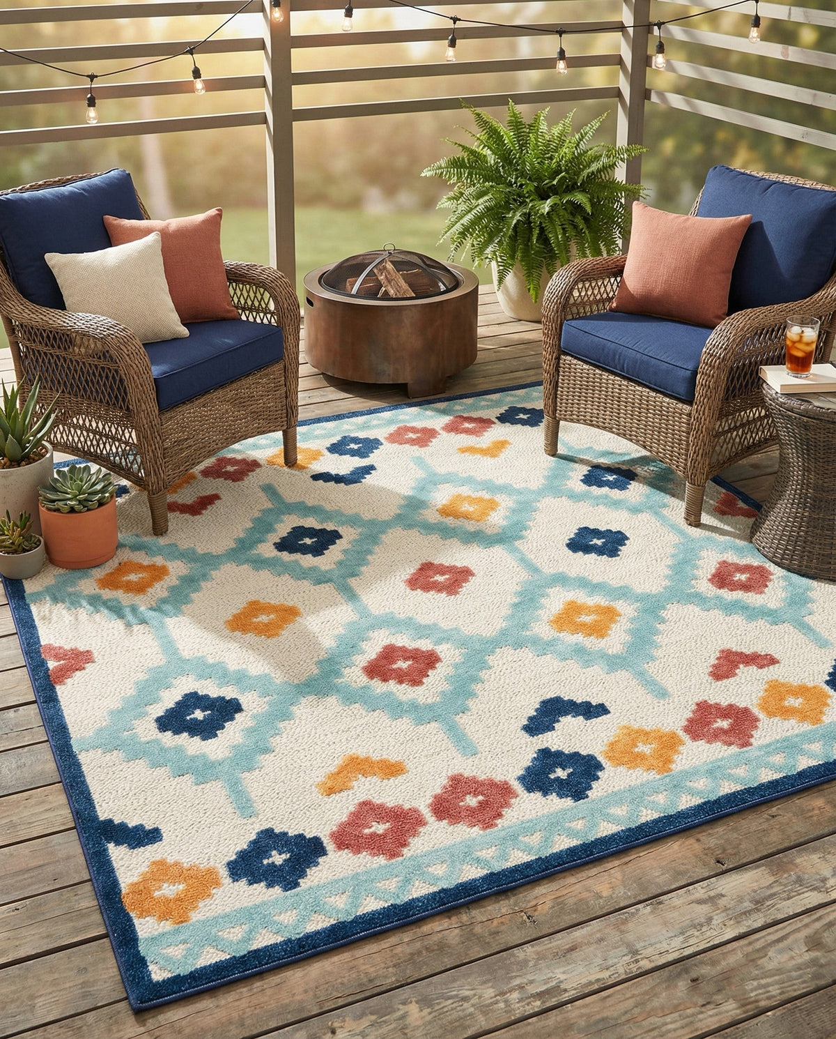 Caribbean Terrace Collection Area Rug -  Tobago Square Ivory  lifestyle 125