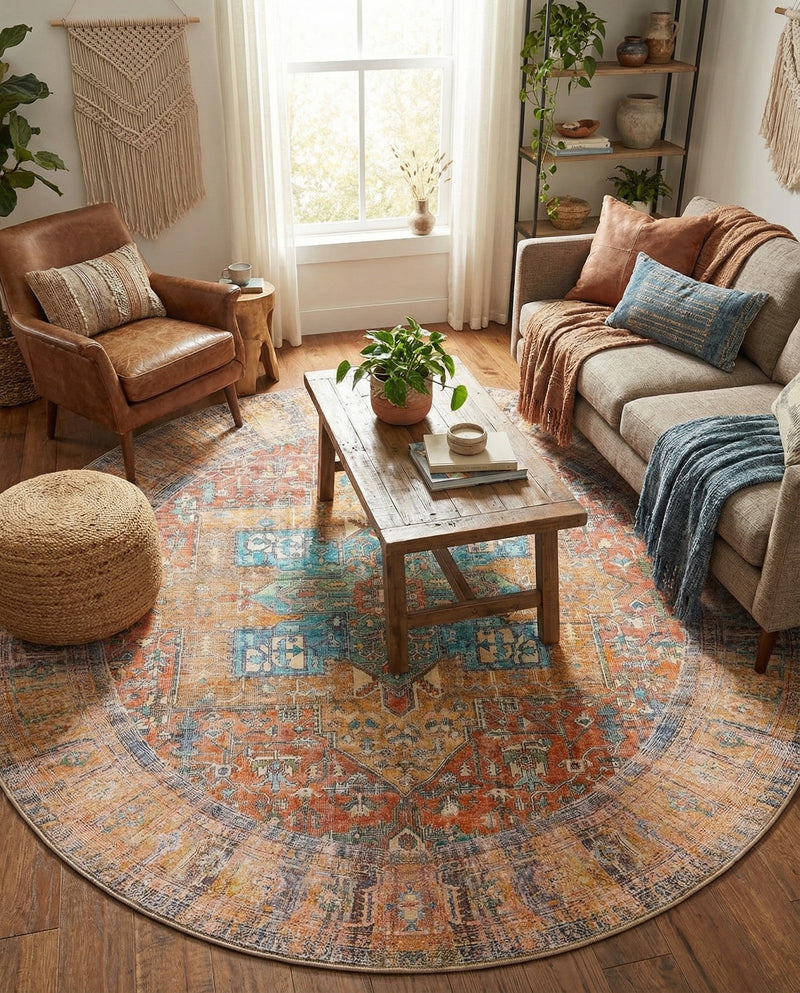 Heritage Elegance Collection Area Rug -  Windsor (Rust Red) Round Rust Red  lifestyle 88