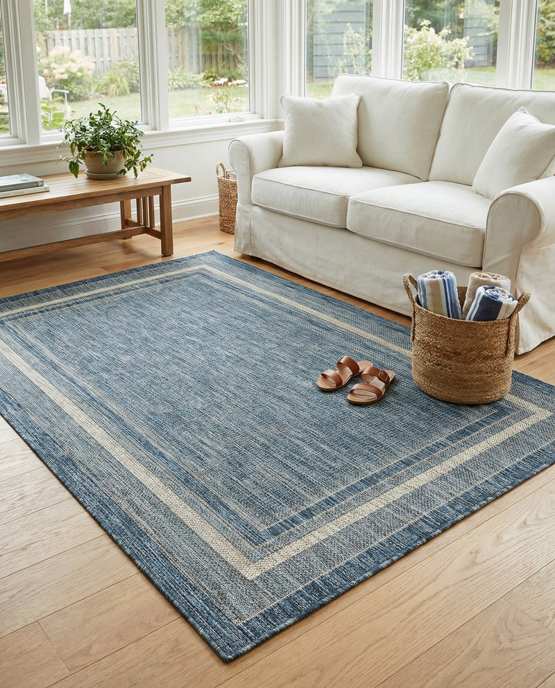 Terrace Fringe Collection Area Rug - Veranda (Blue) Rectangle Blue  lifestyle 24