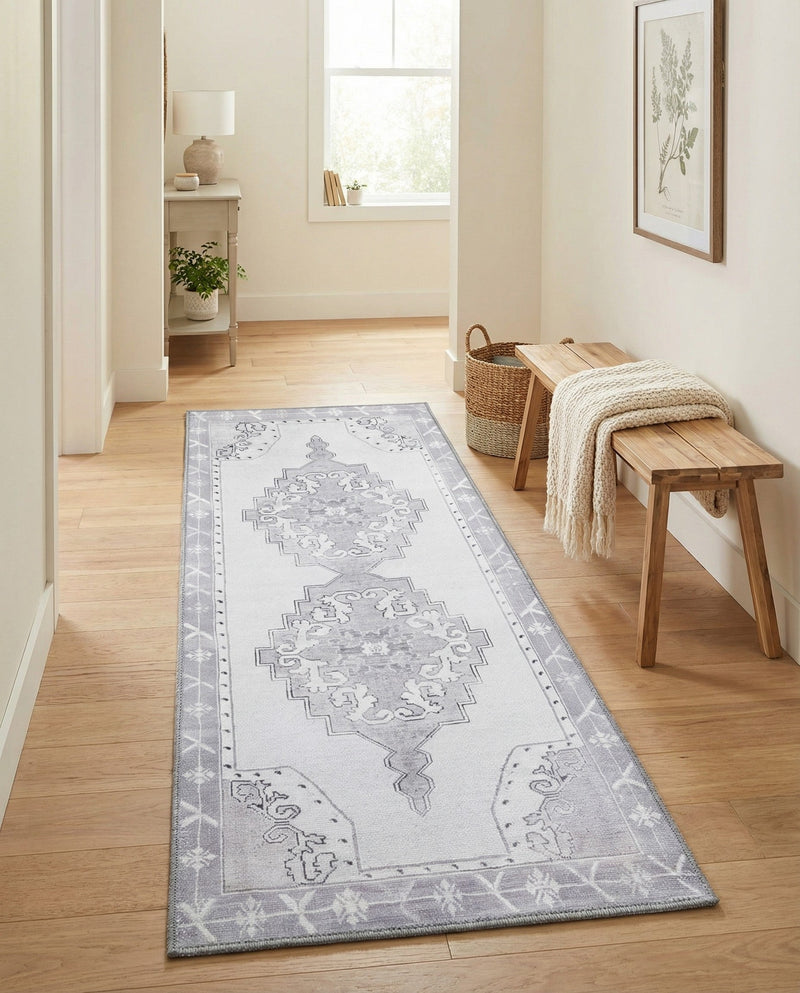 Heritage Elegance Collection Area Rug -  Winterthur (white Gray) Runner white Gray  lifestyle 50