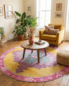 Heritage Elegance Collection Area Rug -  Winterthur (Yellow) Round Yellow  lifestyle 57