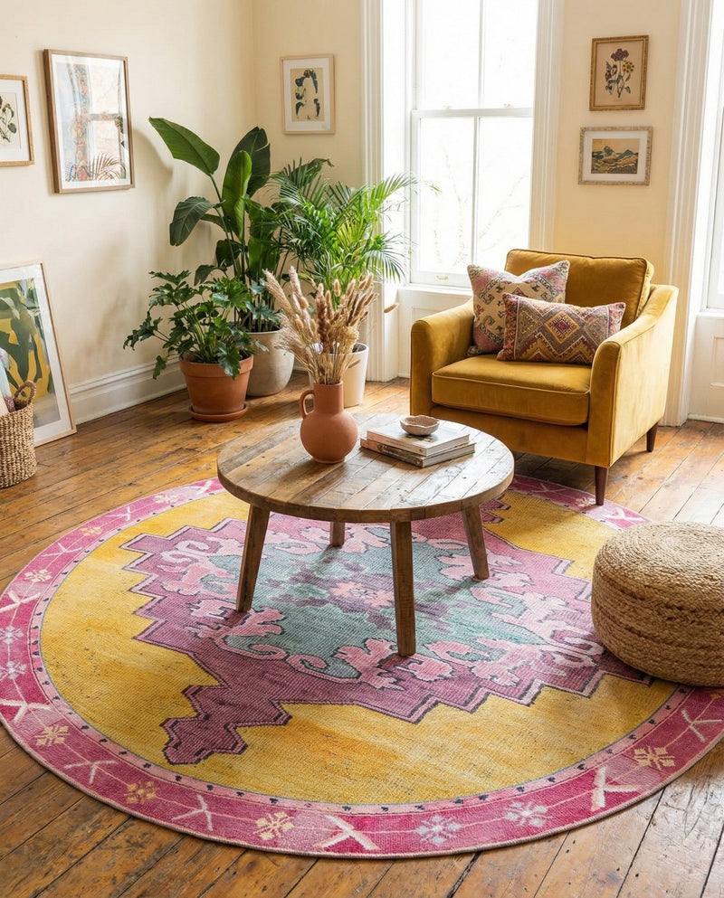 Heritage Elegance Collection Area Rug -  Winterthur (Yellow) Round Yellow  lifestyle 57