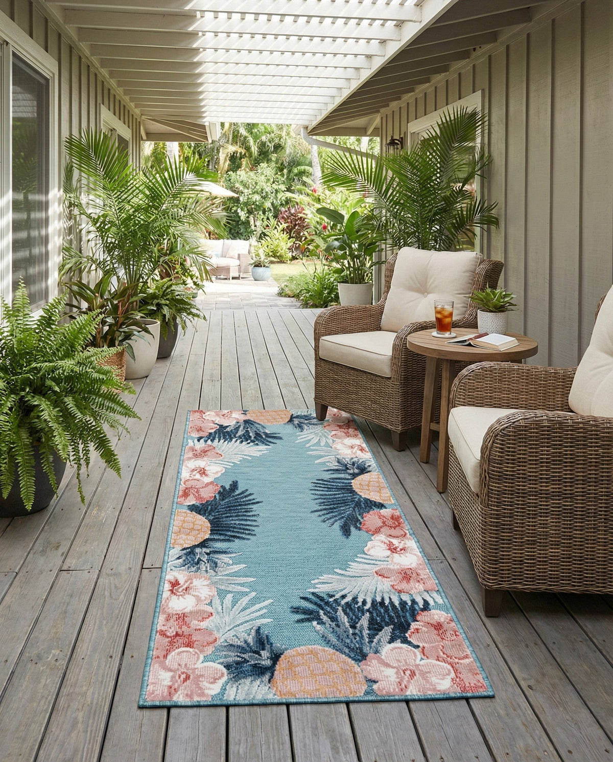 Seaside Blooms Collection Area Rug - Haven Runner Blue  lifestyle 99