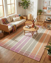 Seaside Stripes Collection Area Rug -  Coral Rectangle Pink and Lavender  lifestyle 54