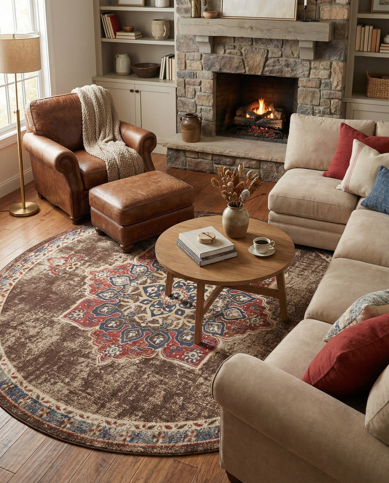 Eden Oasis Collection Area Rug -  Tranquility (Chocolate Brown) Round Chocolate Brown  lifestyle 41