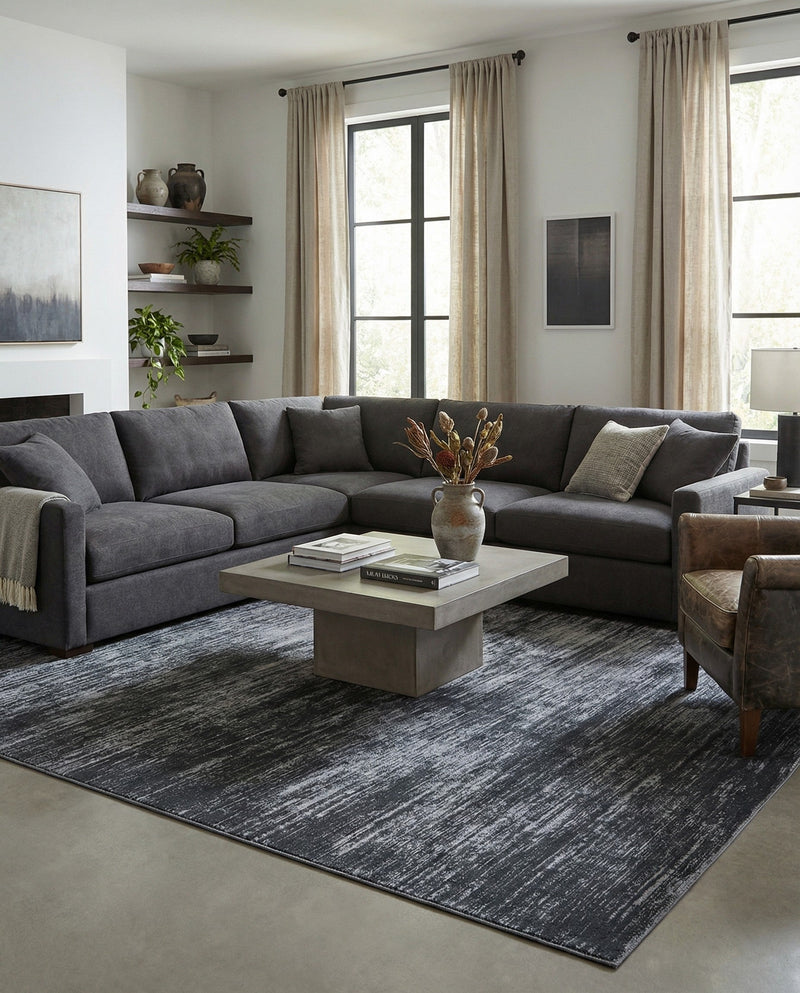 Sahara Essence Collection Area Rug - Oasis (Black) Rectangle Black  lifestyle 17