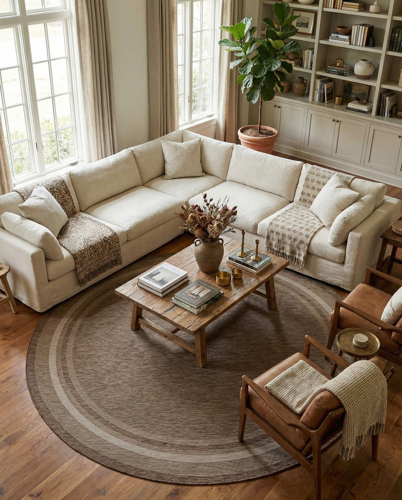 Terrace Fringe Collection Area Rug - Veranda (Brown) Round Brown  lifestyle 56
