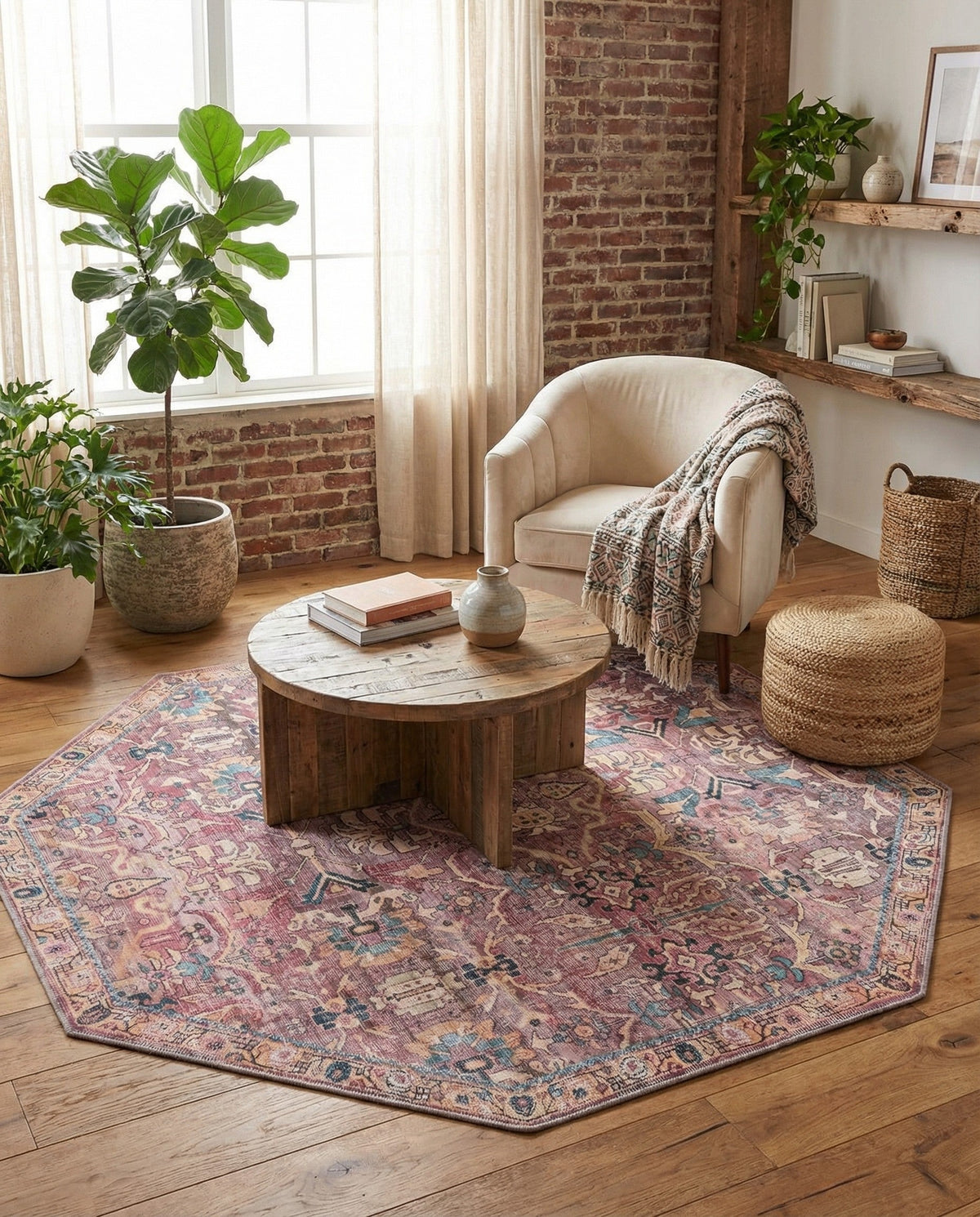 Vintage Memories Collection Area Rug -  Memories Octagon Pink  lifestyle 131