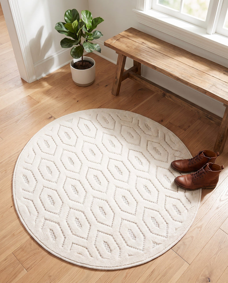 Garden Lattice Charm Collection Area Rug - Arbor (Ivory) Round Ivory  lifestyle 59