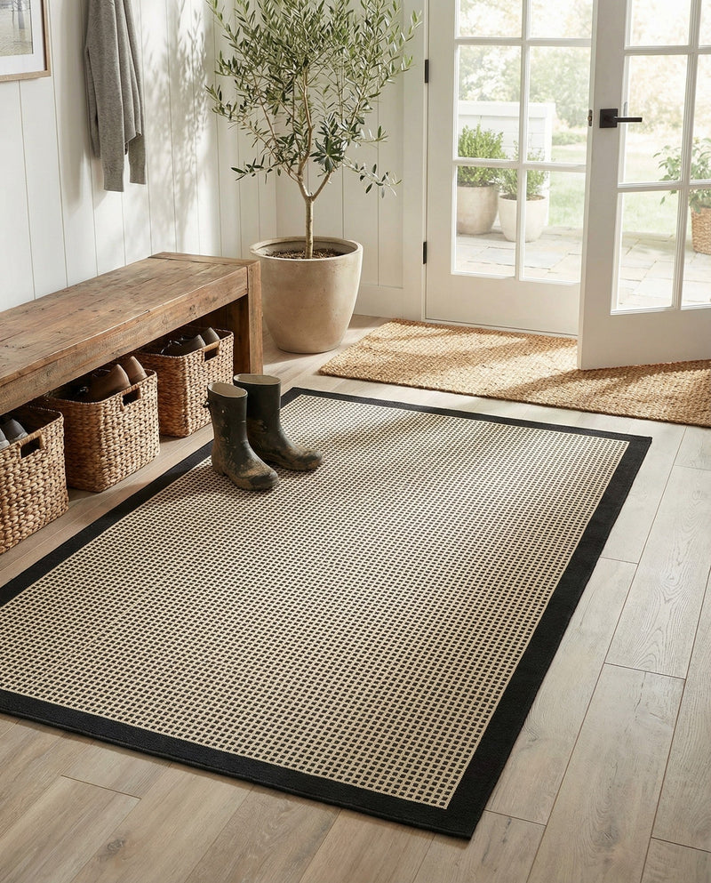 Terrace Fringe Collection Area Rug - Oceanside Rectangle Black  lifestyle 65
