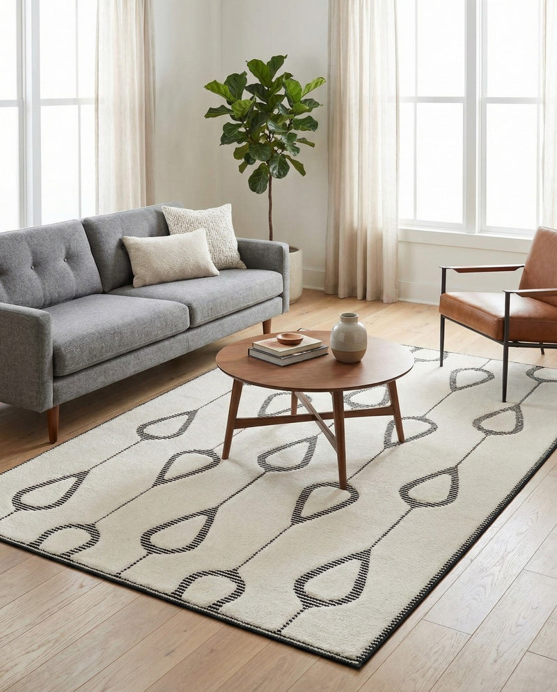 Monochrome Collection Area Rug -  Marble Rectangle Ivory White  lifestyle 31