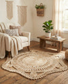 Woven Seaside Jute Collection Area Rug - Nantucket Round Natural and White  lifestyle 37