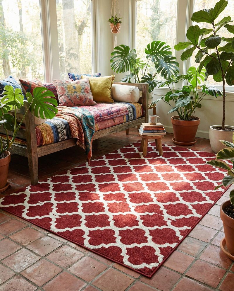 Lattice Gardens Collection Area Rug -  Bloomfield (Dark Terracotta) Rectangle Dark Terracotta  lifestyle 12