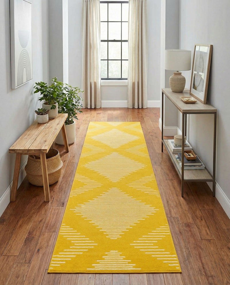 Seychelles Stripes Collection Area Rug - Mahe (Yellow) Runner Yellow  lifestyle 25