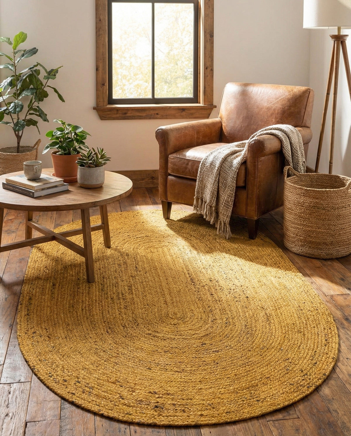 Woven Seaside Jute Collection Area Rug - Savannah (Yellow) Oval Yellow  lifestyle 89