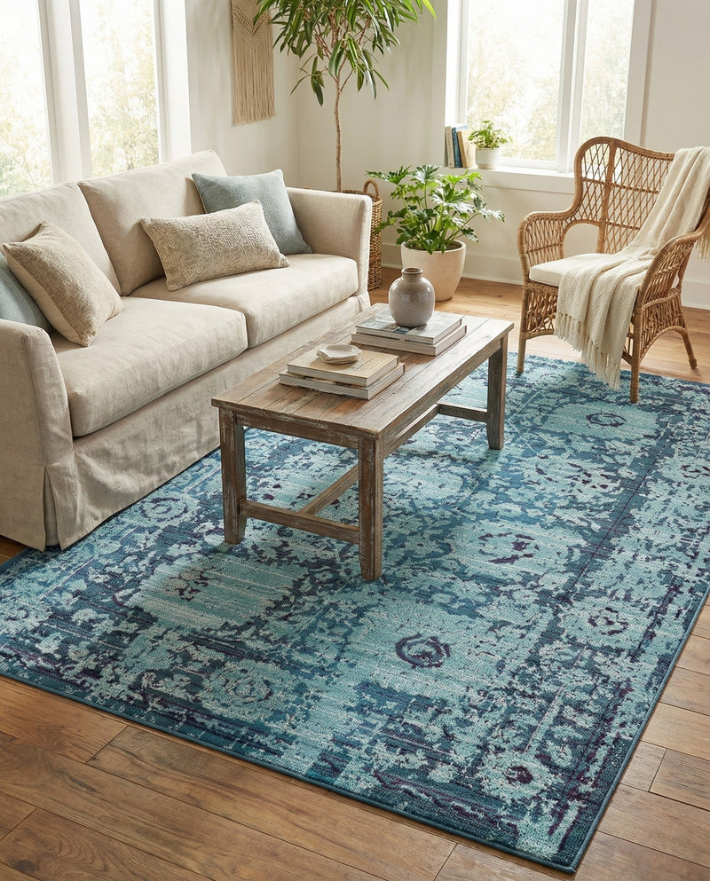 Chateau Elegance Collection Area Rug -  Louvre Rectangle Blue  lifestyle 19