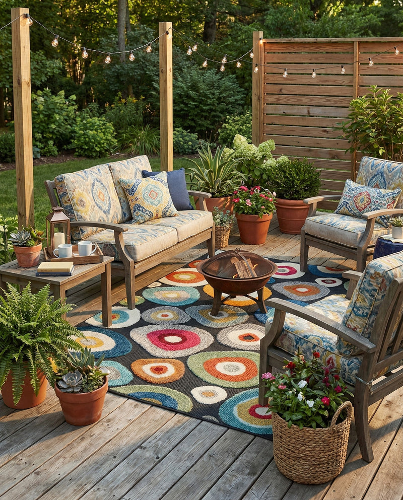 Outdoor Marrakesh Collection Area Rug -  Chefchaouen Rectangle Multi Black  lifestyle 40