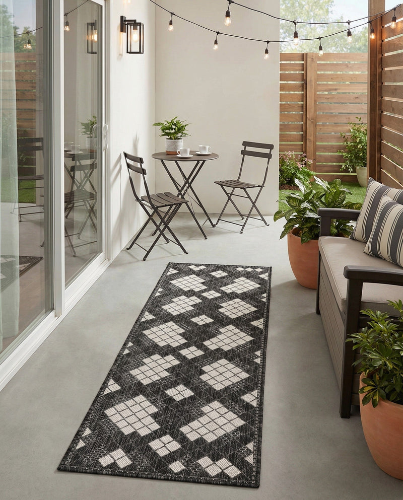 Urban Terrace Collection Area Rug -  Williamsburg Runner Black and White  lifestyle 41