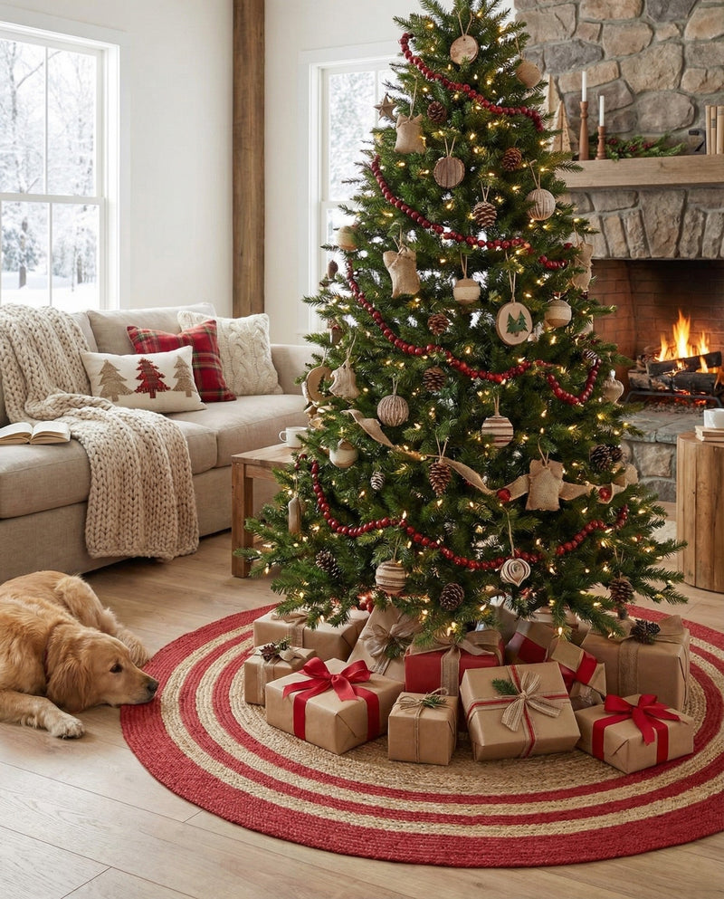 Holiday Hearth Rugs Collection Area Rug - Yuletide Round Natural and Red  lifestyle 43
