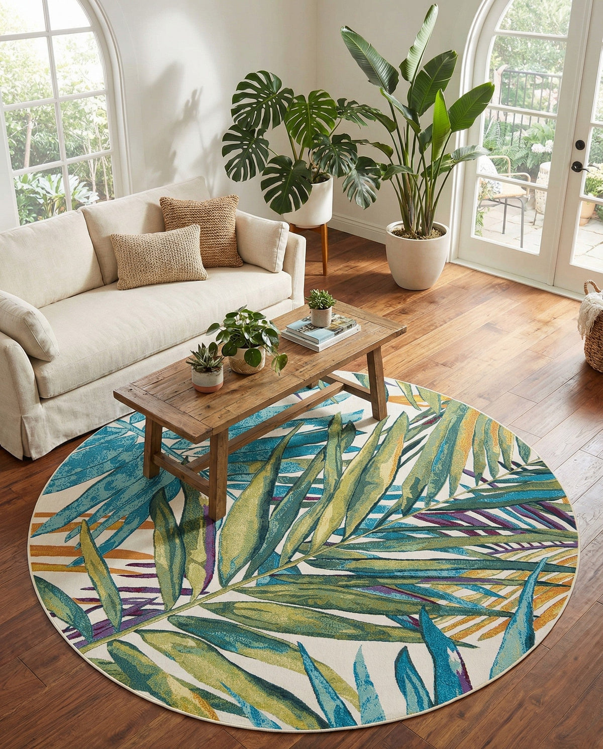 Seaside Blooms Collection Area Rug -  Arcadia Round Multi  lifestyle 94
