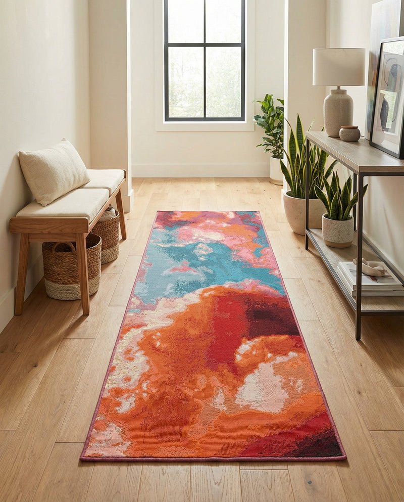 Urban Terrace Collection Area Rug -  Patio Runner Gray and Pink  lifestyle 71