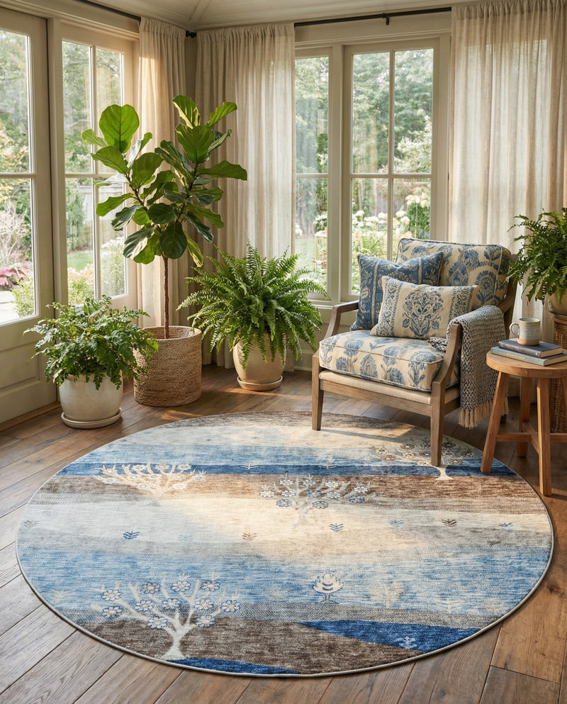 Zagros Shades Collection Area Rug -  Behbahan Round Blue Gray  lifestyle 63