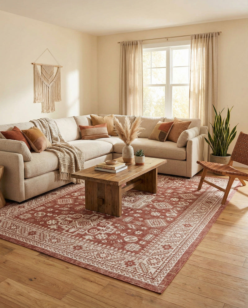 Tribal Terrace Treasures Collection Area Rug -  Incan Isle (Rust Red) Rectangle Rust Red  lifestyle 25