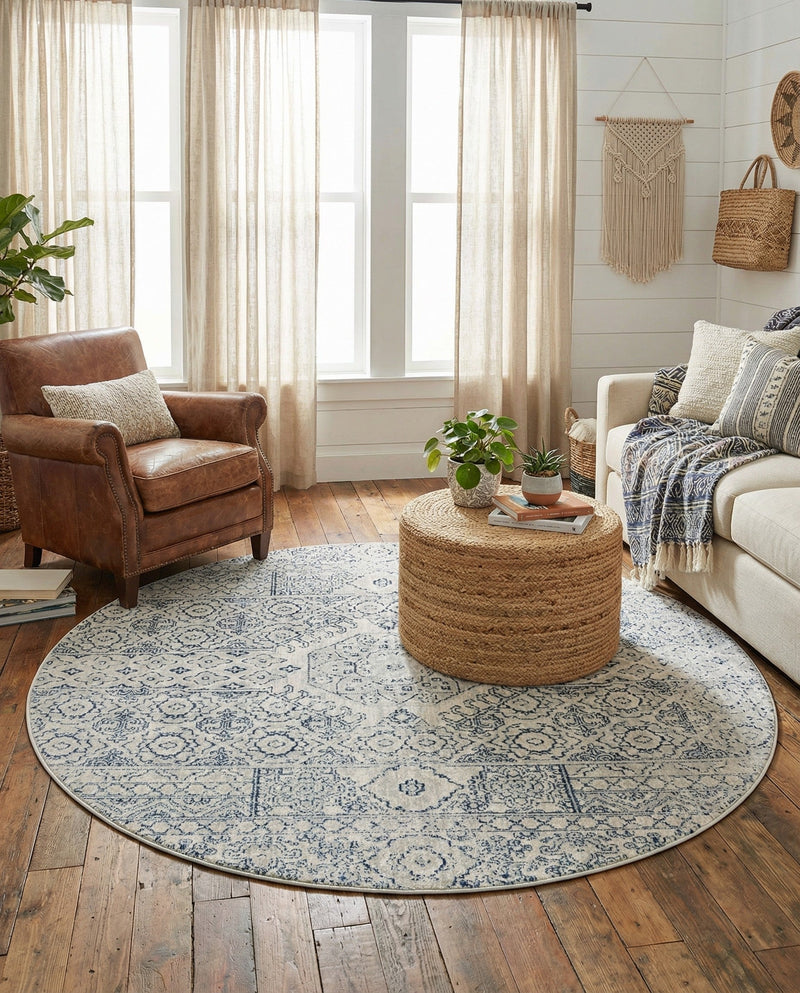 Coastal Haven Collection Area Rug -  Shoreline Round Gray  lifestyle 28