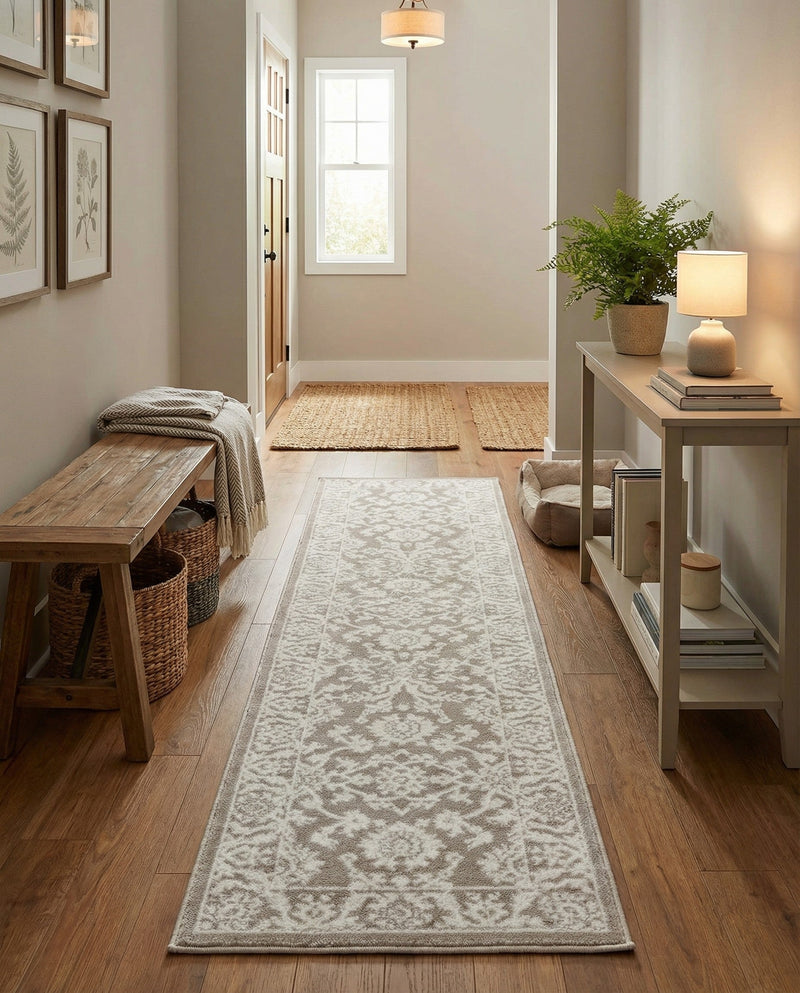 Savannah Elegance Collection Area Rug - Augusta (Light Gray) Runner Light Gray  lifestyle 77