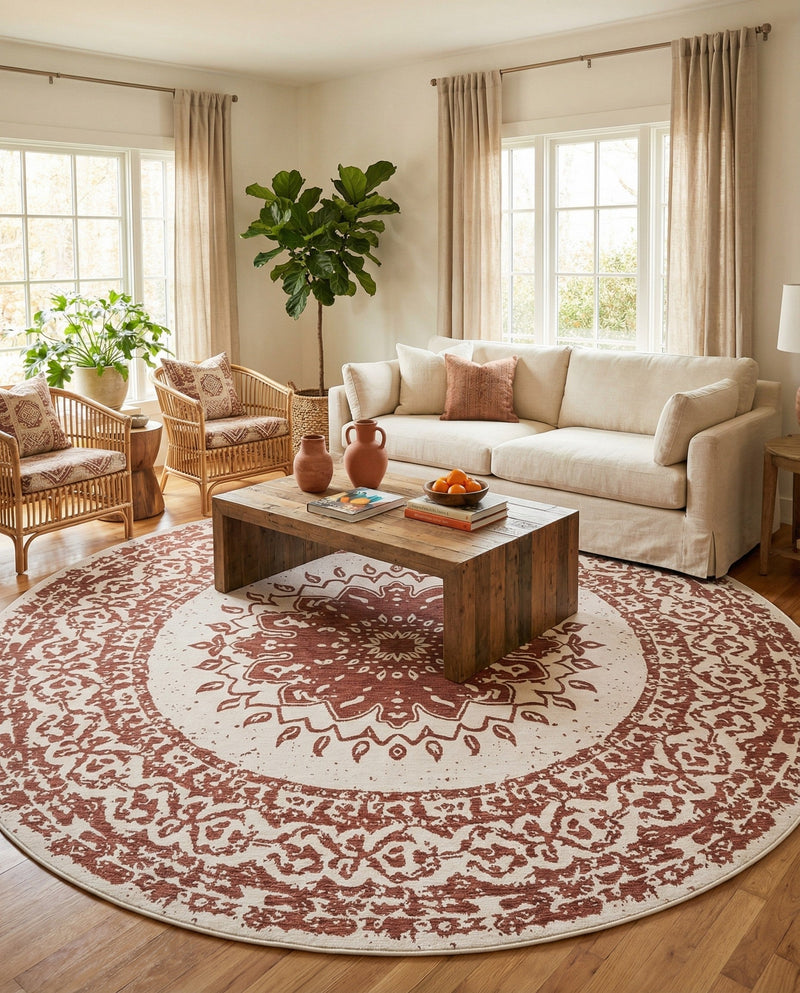 Patio Heritage Collection Area Rug -  Lafayette (Rust Red) Round Rust Red  lifestyle 75