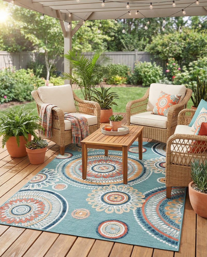 Seaside Blooms Collection Area Rug -  Eden Rectangle Light Blue  lifestyle 43
