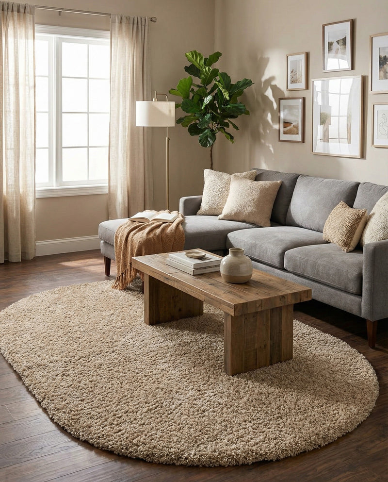 Plush Oasis Collection Area Rug - Serenity (Taupe) Oval Taupe  lifestyle 60