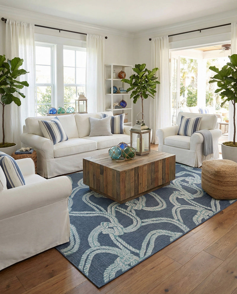 Seaside Haven Rugs Collection Area Rug -  Boardwalk Rectangle Navy Blue  lifestyle 6