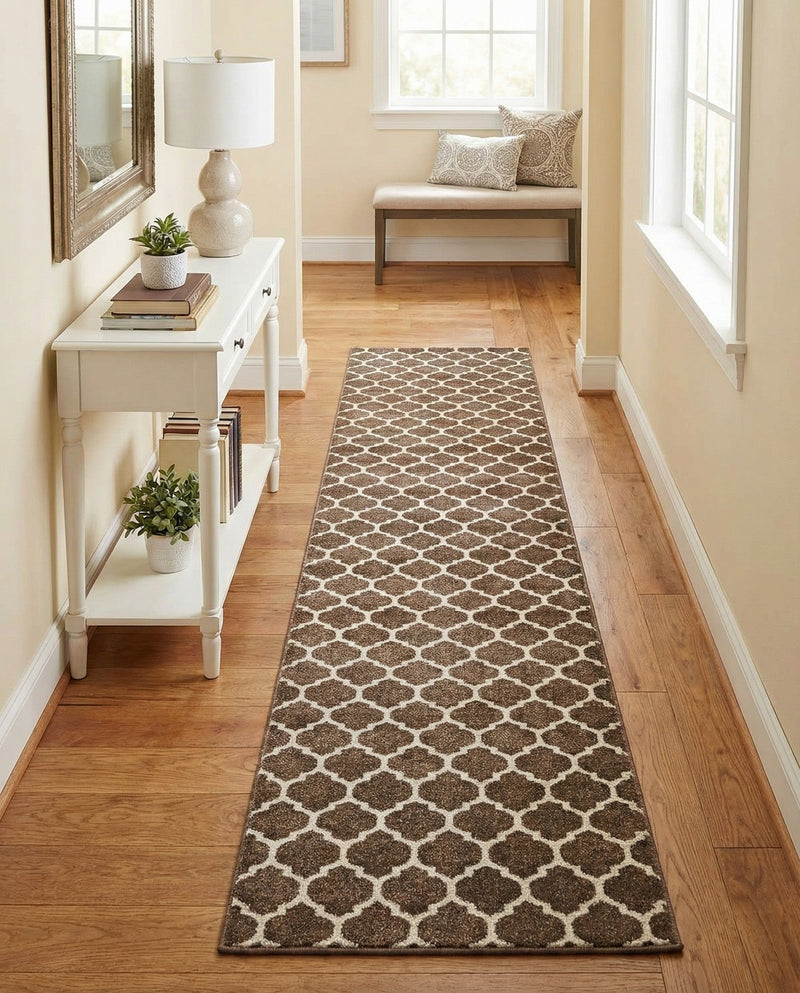 Lattice Gardens Collection Area Rug -  Bloomfield (Brown) Runner Brown  lifestyle 76