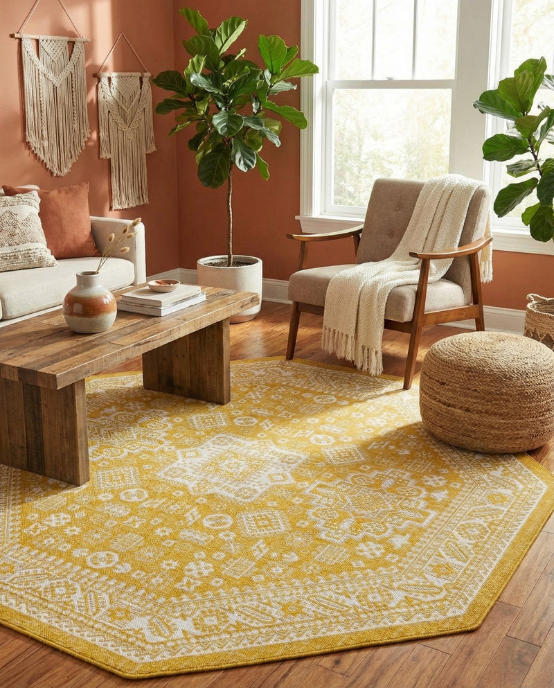 Tribal Terrace Treasures Collection Area Rug -  Incan Isle (Yellow) Octagon Yellow  lifestyle 37