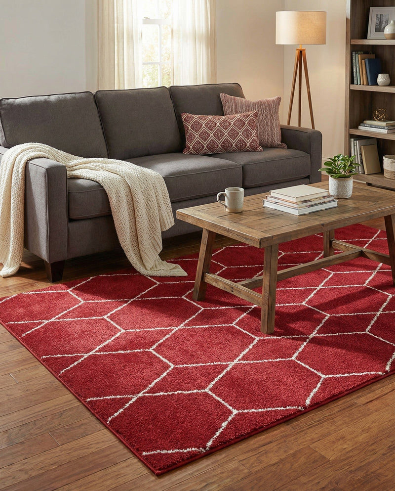 Trellis Mosaic Collection Area Rug - Arborville (Red) Rectangle Red  lifestyle 9