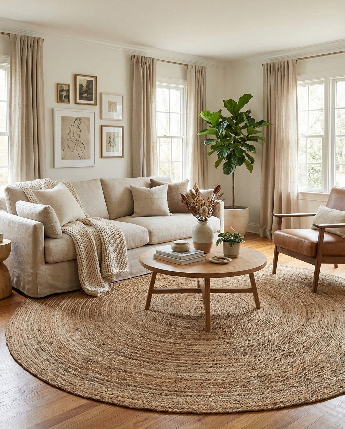 Woven Seaside Jute Collection Area Rug - Savannah (Natural) Round Natural  lifestyle 65
