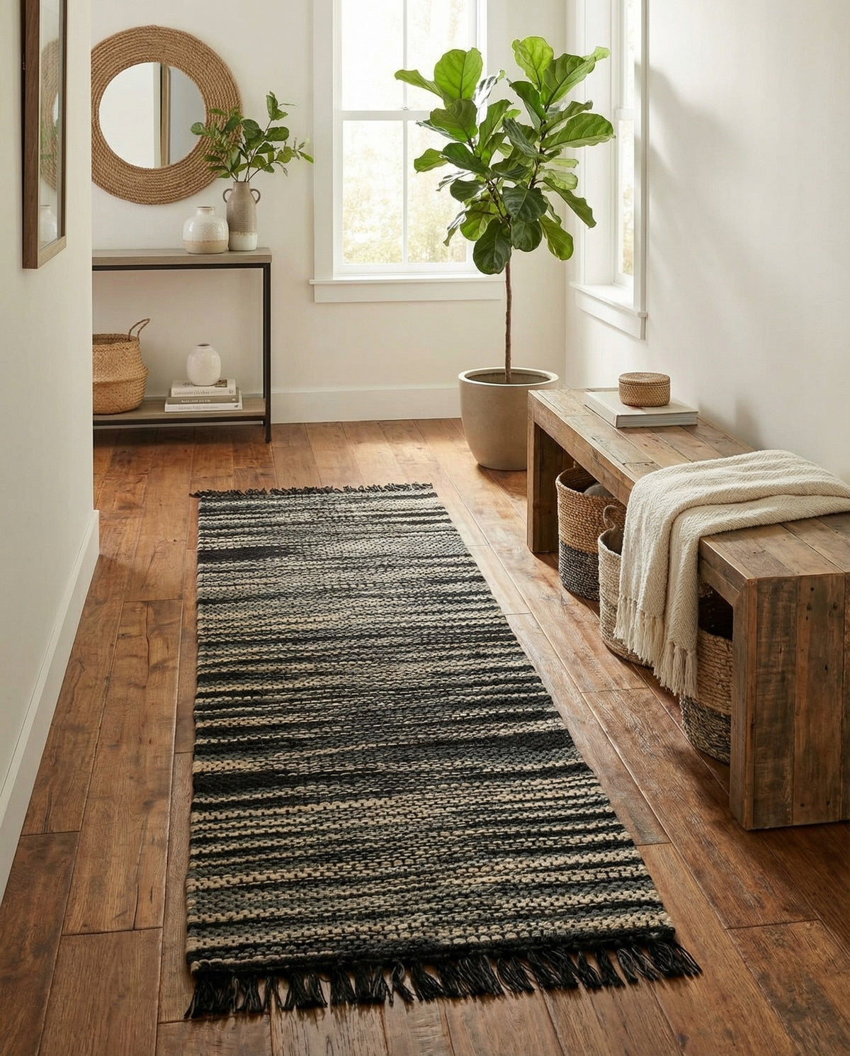 Savannah Jute Collection Area Rug - Nantucket Runner Navy Blue and Ivory  lifestyle 103
