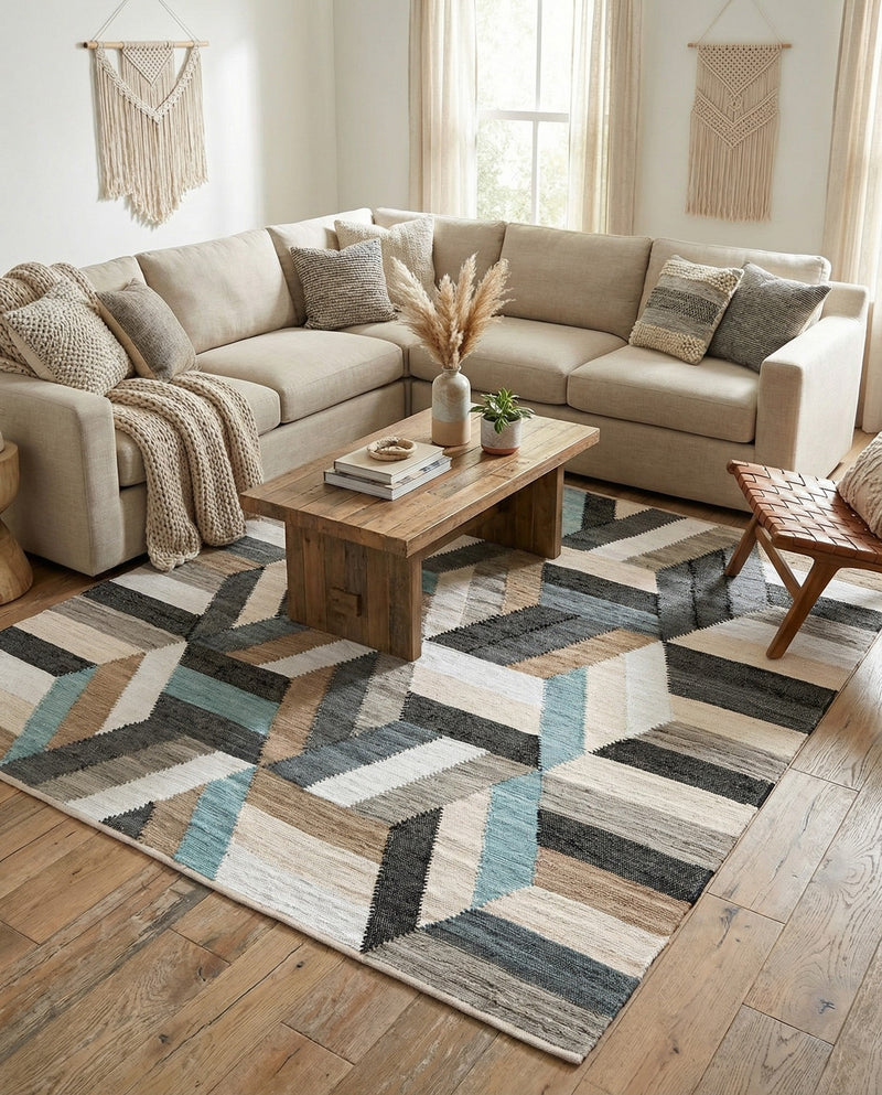 Thar Cotton Collection Area Rug -  Cochin Square Blue  lifestyle 37