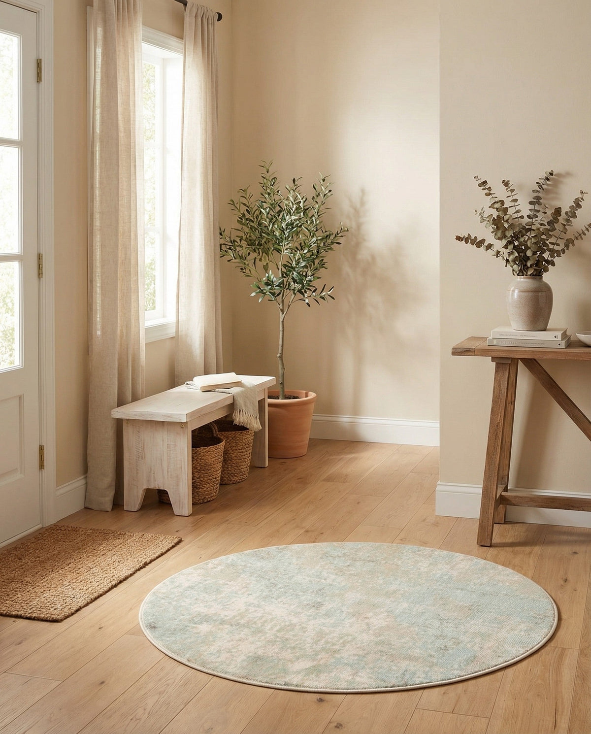 Lagoon Oasis Collection Area Rug -  Seagrass Round Teal  lifestyle 129