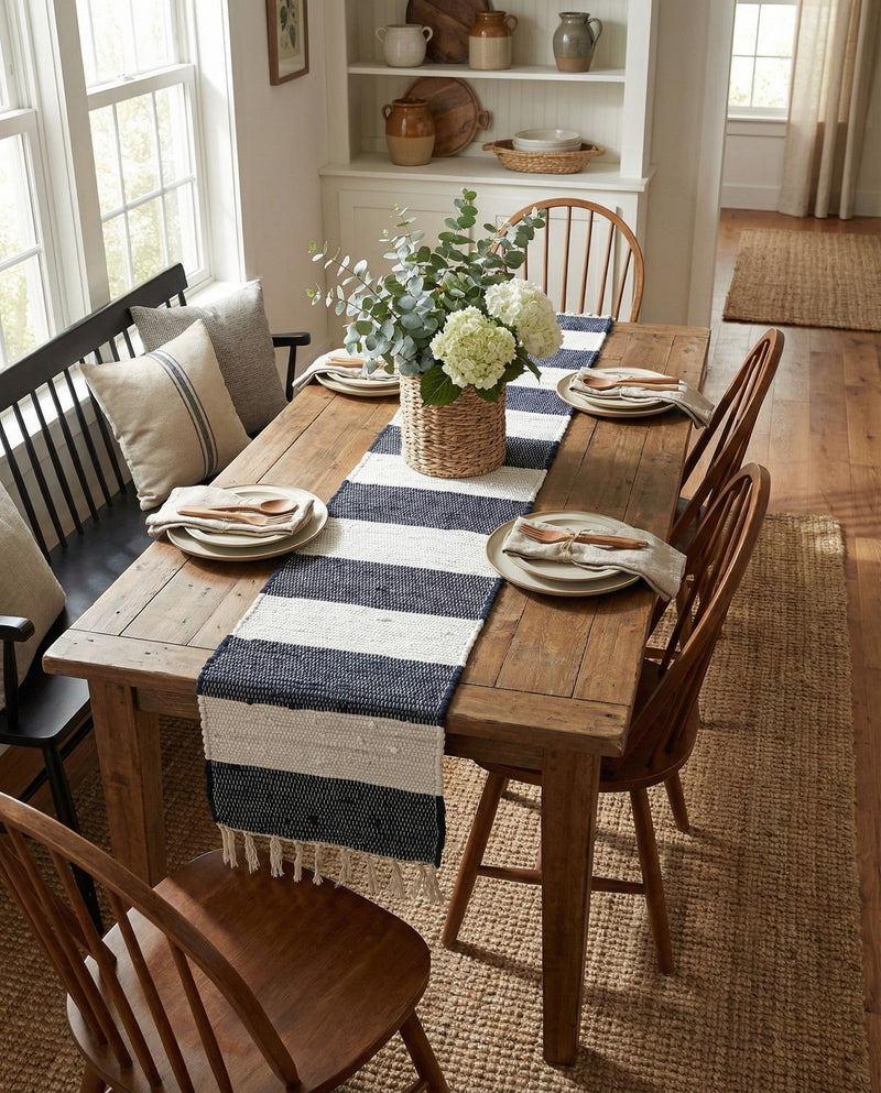 Tassel Trail Collection Area Rug - Pathway (Navy Blue) Table Runner Navy Blue  lifestyle 78