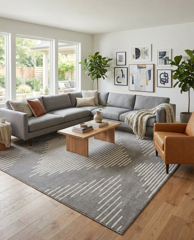 Seychelles Stripes Collection Area Rug - Mahe (Gray and Ivory) Rectangle Gray and Ivory  lifestyle 5